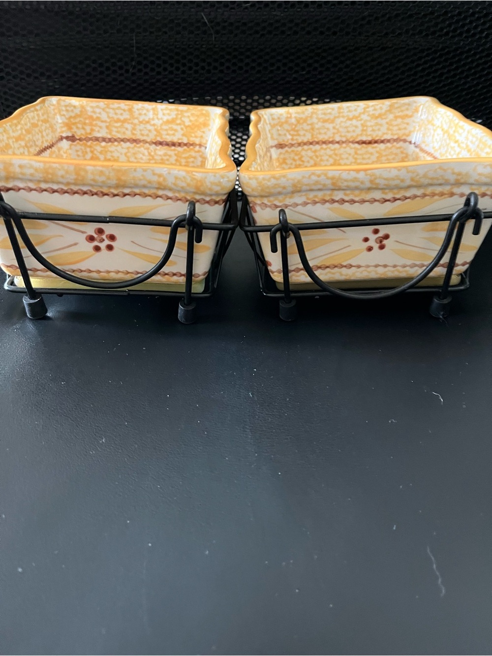 Temptations Set of Two 1qt Dish, Carrier and Trivet Old World Yellow